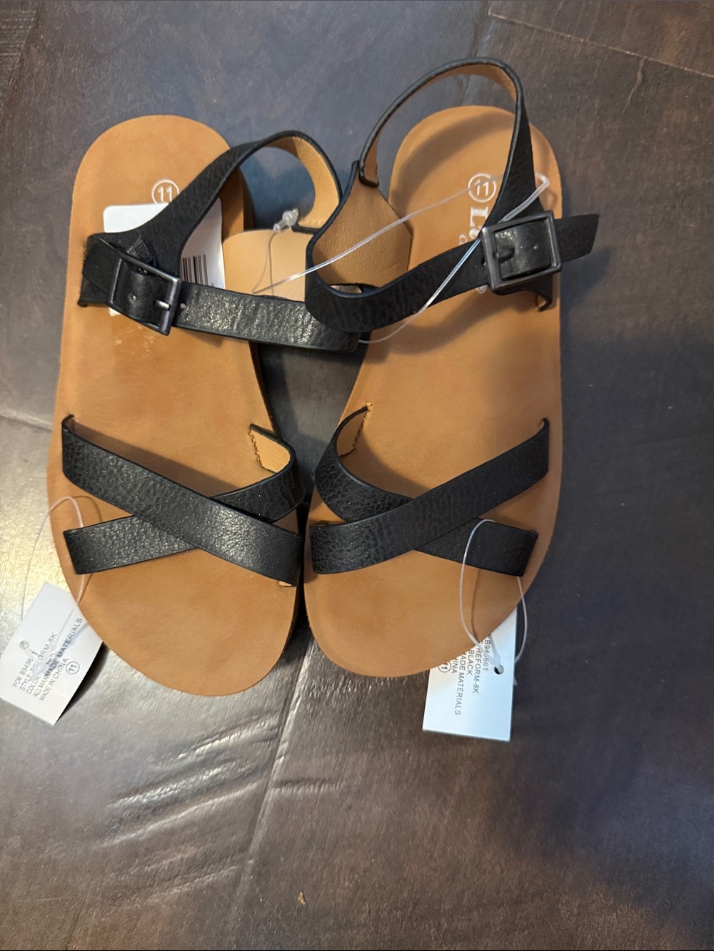 Link Kids Black Strappy Sandals with Tan Footbed